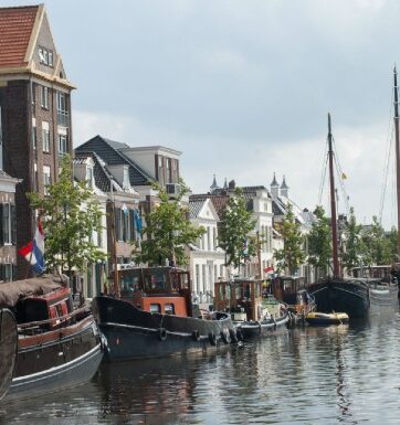 Boats lining the canal in Drenthe