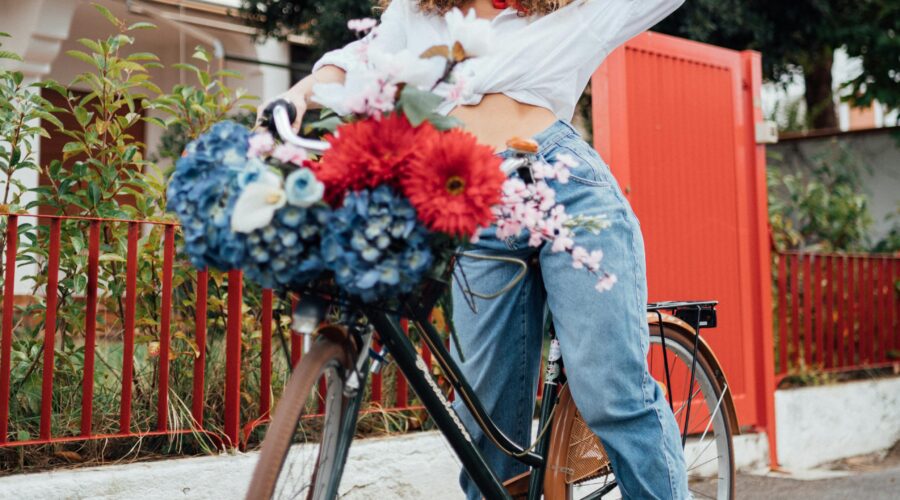 a woman on a bike