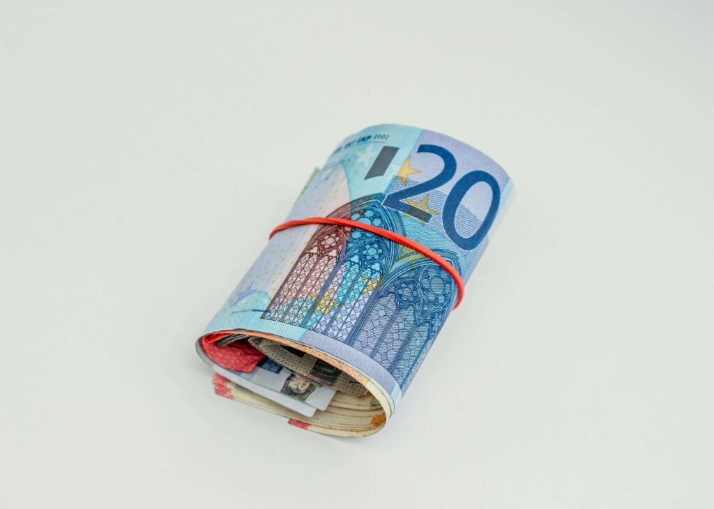 euros tied together with a rubber band