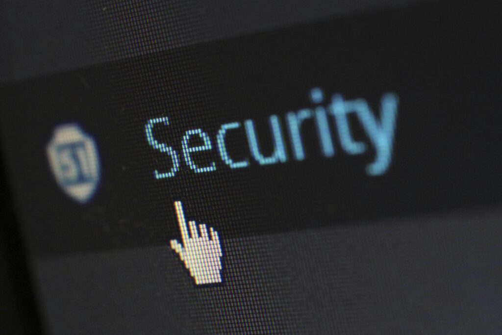 a cursor over the word security on a computer screen